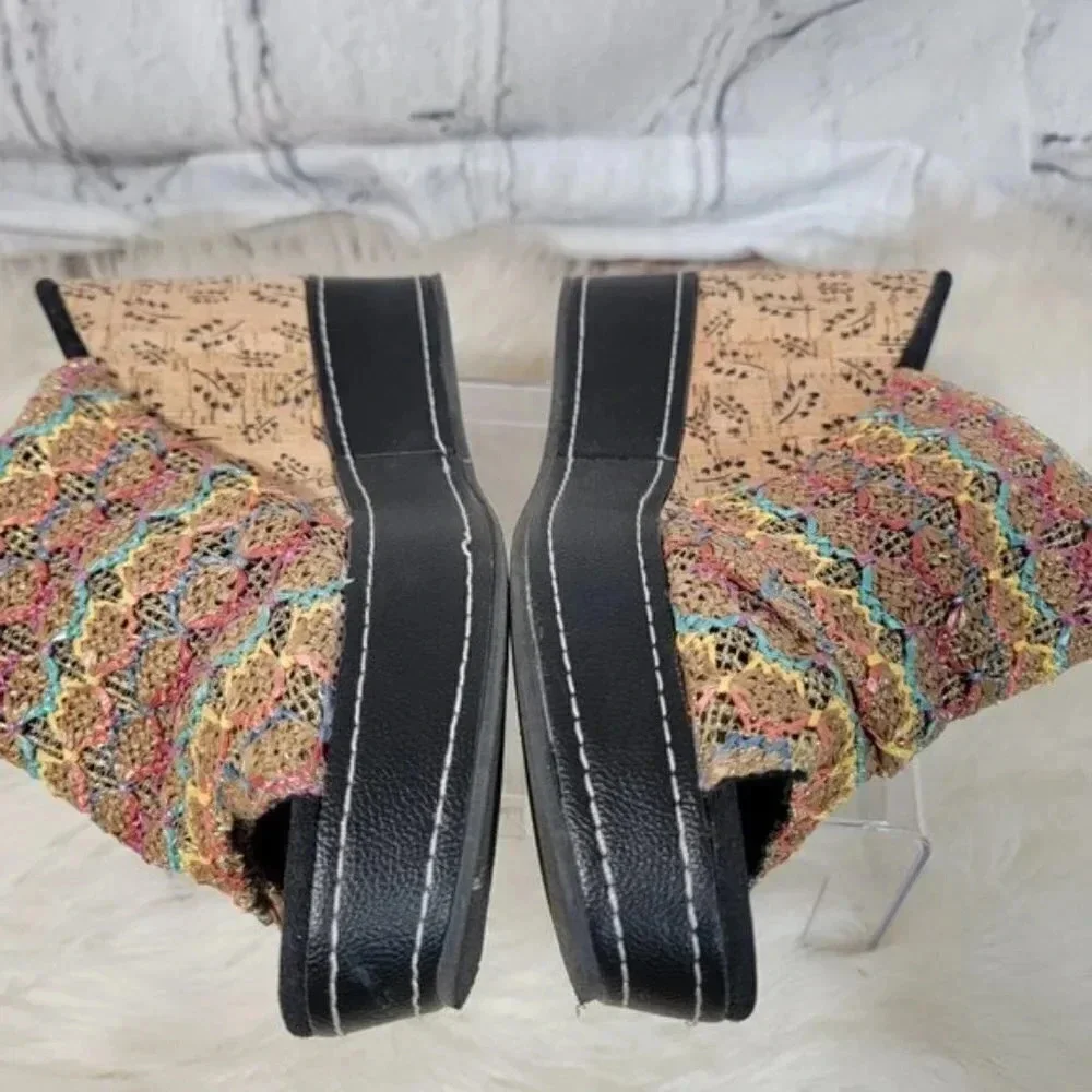 Muk Luks Womens Payton‎ Platform Wedge Sandal Boho Slip On Woven Peep Toe Sz 10